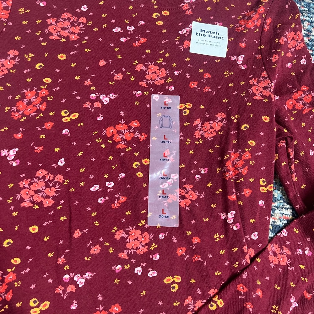 Brand NEW! Girl Old Navy Burgundy Floral Top with Pink and Yellow Accents - Picture 2 of 7